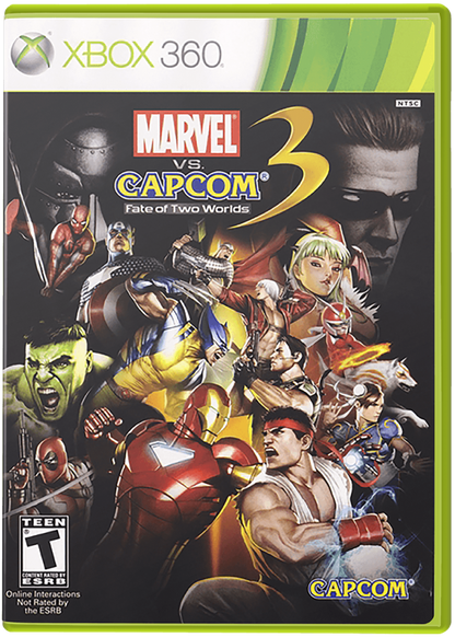 Marvel vs. Capcom 3: Fate of Two Worlds cover art for Xbox 360 (X360) crossover fighting video game