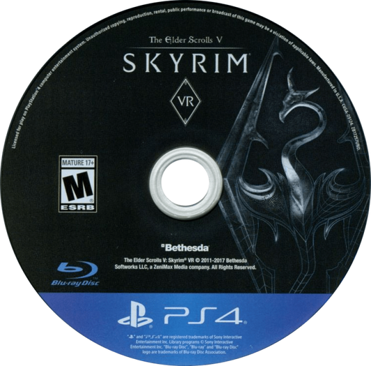 Elder Scrolls V Skyrim VR disc cover art for PlayStation 4 video game.