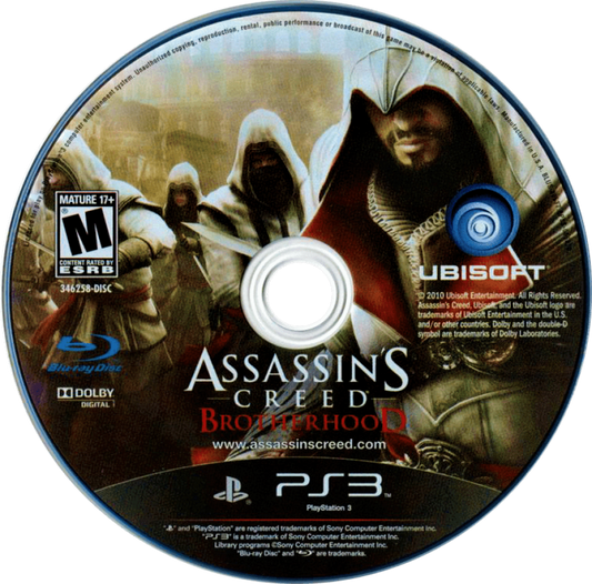 Assassin's Creed: Brotherhood disc for PlayStation 3 (PS3) video game