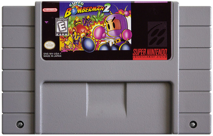 Super Bomberman 2 Super Nintendo SNES action puzzle game multiplayer party game bomb placing maze battles Hudson Soft classic Bomberman series competitive gameplay retro 16 bit gaming Super Nintendo Entertainment System software video game title cartridge 