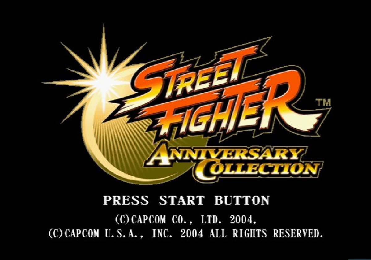 Street Fighter Anniversary Collection – PlayStation 2 (PS2) video game title screen, 2D and 3D fighting game compilation.