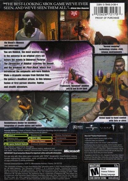 The Chronicles of Riddick: Escape from Butcher Bay back cover art  for Xbox (XBOX) video game