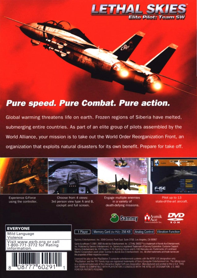 Lethal Skies Elite Pilot Team SW PS2 PlayStation 2 flight combat simulator game retro video game back of case