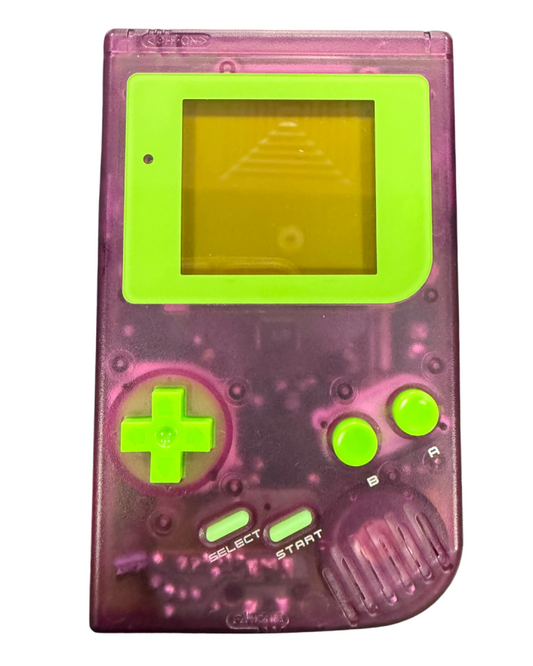 Game Boy Custom Purple and Green Shell handheld gaming system featuring a custom purple and green shell design with a classic retro form factor responsive controls and compatibility with original Game Boy games