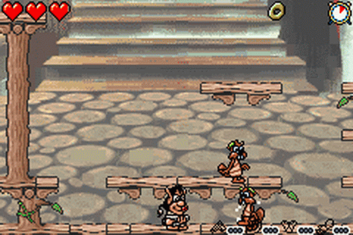 Hugo The Evil Mirror for Game Boy Advance, gameplay for an action-adventure video game with platforming gameplay, puzzle-solving, fantasy storyline, and character-based challenges