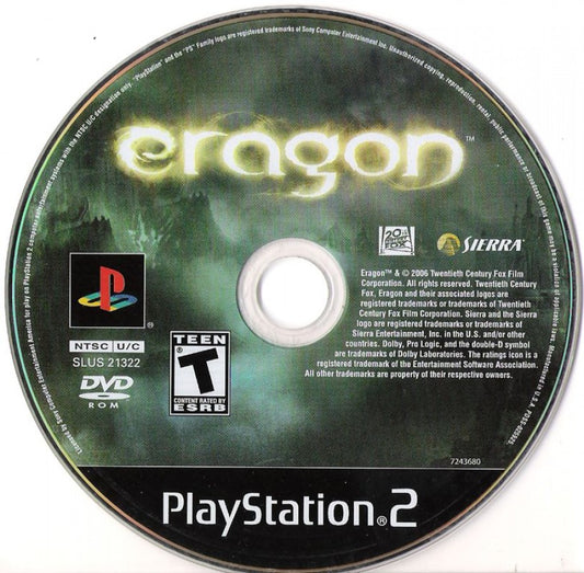 Eragon disc cover art for PlayStation 2 (PS2) video game.  