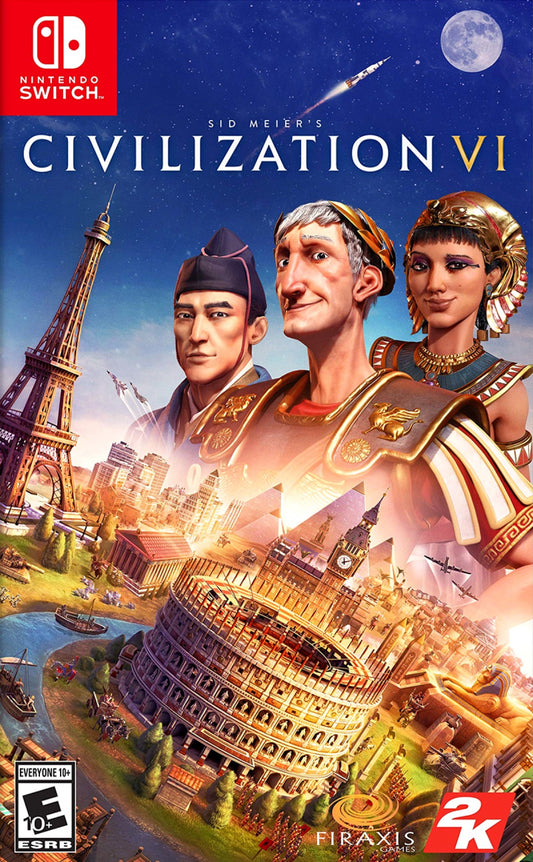 Sid Meier's Civilization VI for Nintendo Switch turn based strategy game featuring world civilization building diplomacy warfare technology progression and empire management gameplay front cover