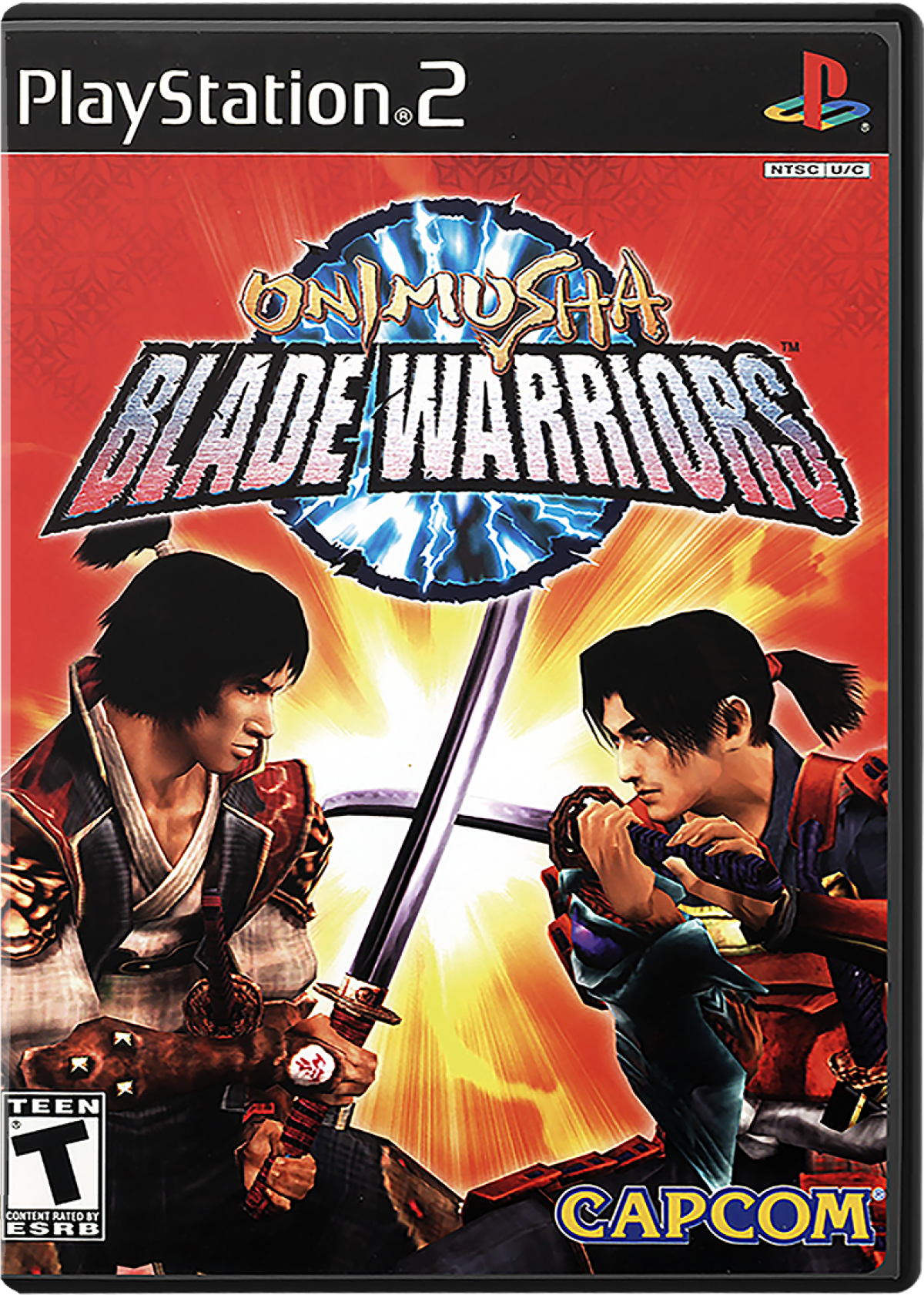 Onimusha: Blade Warriors – PlayStation 2 (PS2) video game cover image, 3D fighting action game.