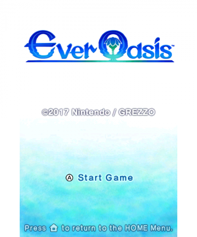 Ever Oasis home screen for Nintendo 3DS (3DS) action role-playing video game