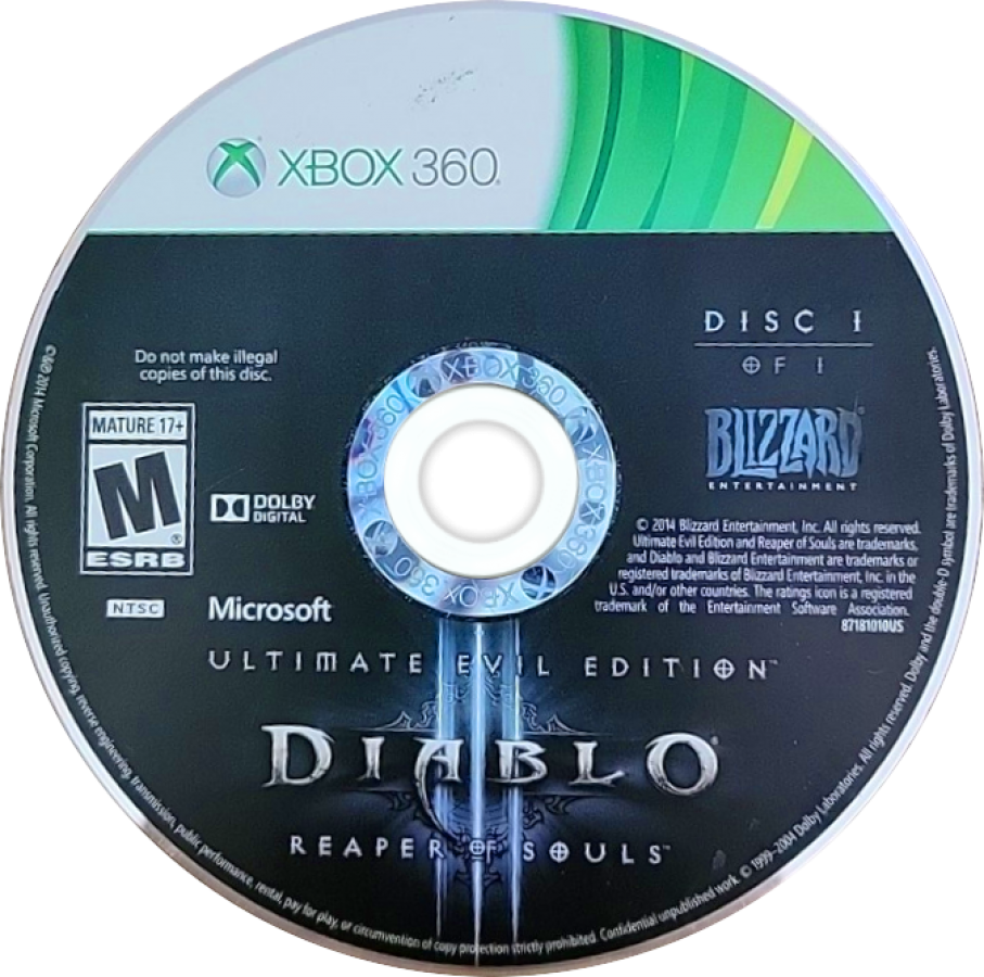 Diablo III [Ultimate Evil Edition] disc for Xbox 360 (X360) action role-playing video game