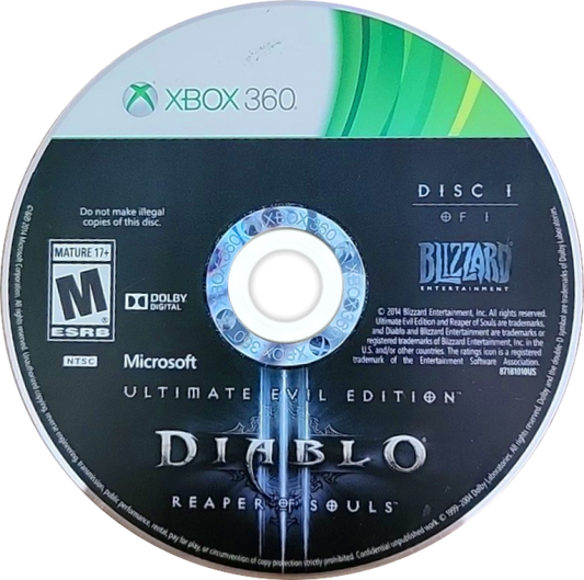 Diablo III [Ultimate Evil Edition] disc for Xbox 360 (X360) action role-playing video game