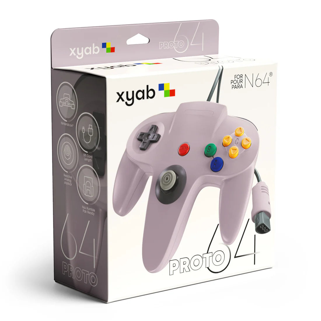 PROTO64 Wired Controller for Nintendo 64 N64 Gray inspired design featuring retro gaming accessory aesthetic classic trident controller layout ergonomic grip responsive analog stick nostalgic Nintendo 64 hardware compatible gaming peripheral presentation box 