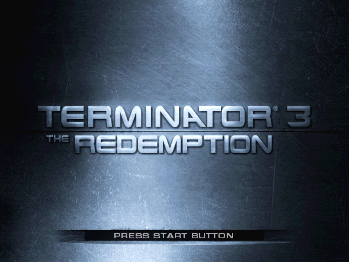 Terminator 3: Redemption – PlayStation 2 (PS2) video game title screen, third-person action shooter.