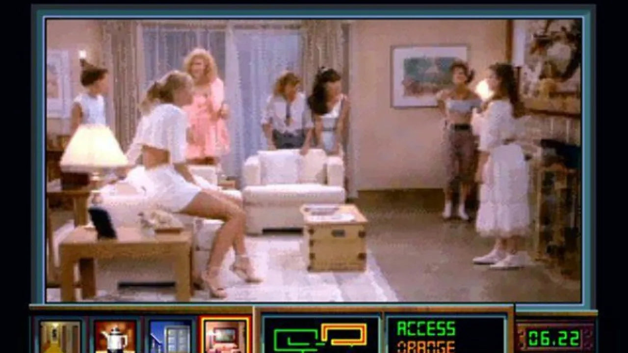 Night Trap Sega CD 32X (enhanced Sega CD version) full motion video FMV interactive movie game surveillance horror traps gameplay live action footage mansion setting vampire attack storyline branching choices Digital Pictures retro gaming Sega CD software video game title gameplay