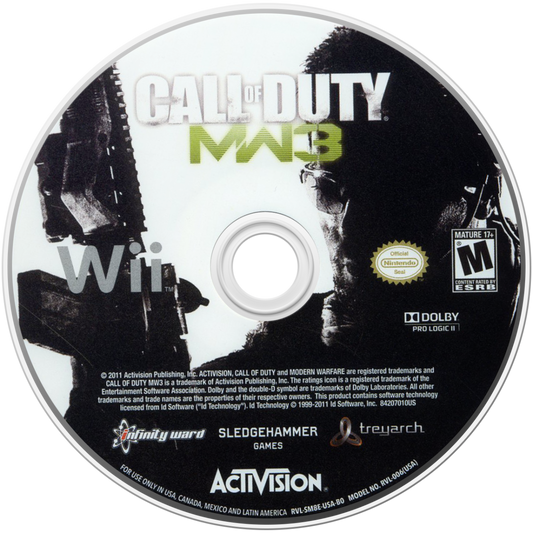 Call of Duty: Modern Warfare 3 disc cover art for Nintendo Wii (Wii) video game