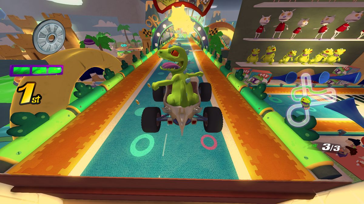 Nickelodeon Kart Racers PlayStation 4 PS4 arcade kart racing video game featuring SpongeBob SquarePants Teenage Mutant Ninja Turtles Rugrats Hey Arnold power-sliding drifting power-ups battle mode four player local multiplayer 
