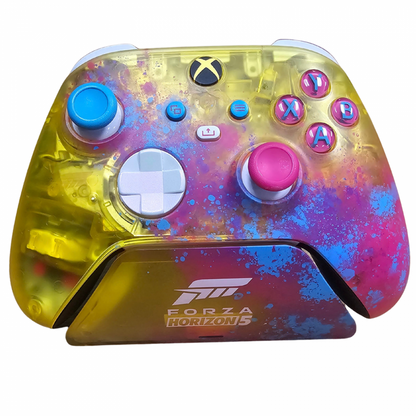 Forza Horizon 5 Limited Edition Controller with Razer Universal Quick Charging Stand Xbox Series X Xbox Series S XSX gaming accessory featuring Forza Horizon 5 themed controller design racing inspired styling wireless gameplay controls ergonomic design rechargeable battery support quick charging stand and Xbox gaming hardware collectible accessory appeal on charging stand front