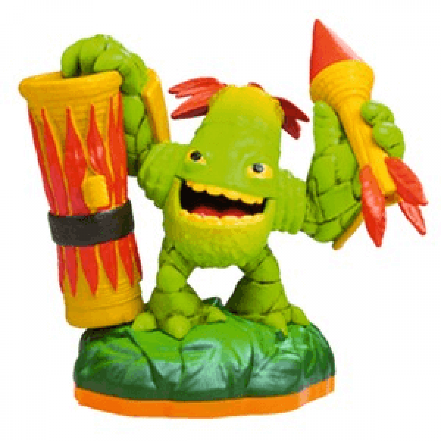 Zook Series 2 Skylanders Giants figure, plant element troll with green skin, bamboo bazooka weapon and leafy details, posed in firing stance, detailed collectible toy on portal base from Skylanders Giants series
