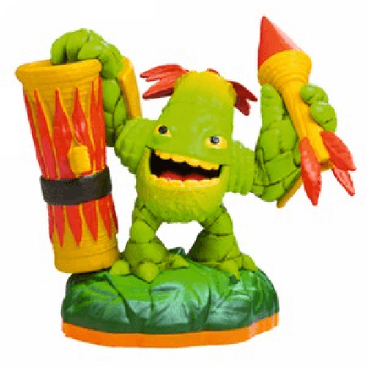 Zook Series 2 Skylanders Giants figure, plant element troll with green skin, bamboo bazooka weapon and leafy details, posed in firing stance, detailed collectible toy on portal base from Skylanders Giants series