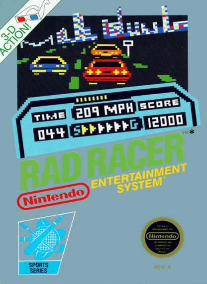 Rad Racer cover art for Nintendo Entertainment System (NES) retro video game