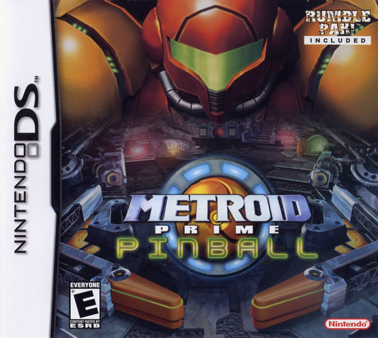 Metroid Prime Pinball game for the Nintendo DS featuring pinball style gameplay with Metroid themed tables boss battles power ups and fast paced arcade action using touch controls cover art