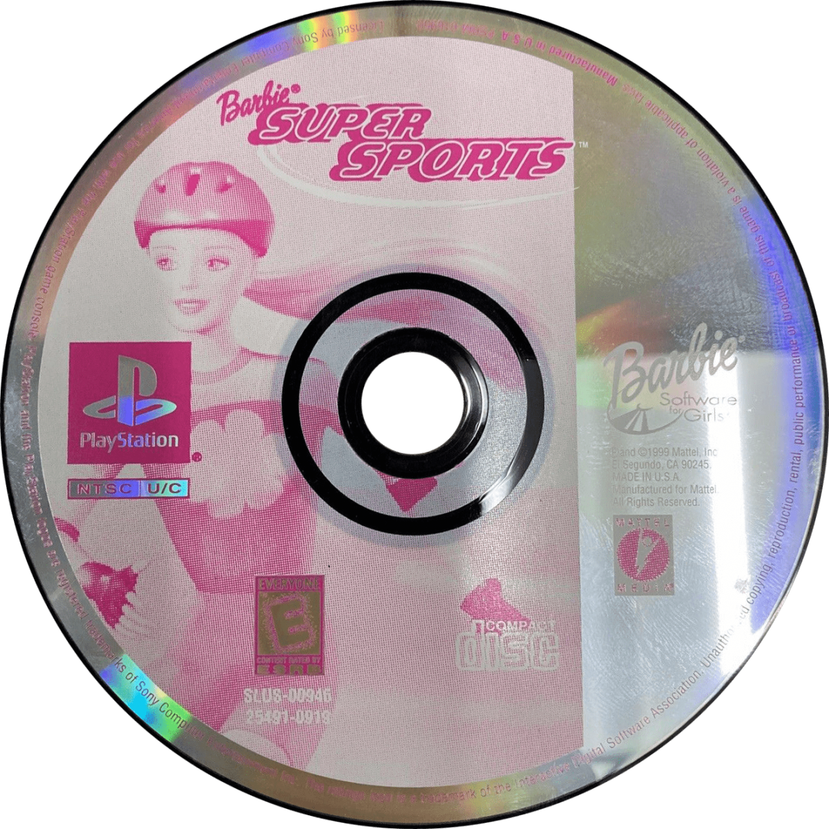 Barbie Super Sports for PlayStation 1 sports mini game collection featuring multiple athletic events colorful family friendly presentation simple controls and classic Barbie themed casual gaming experience disc