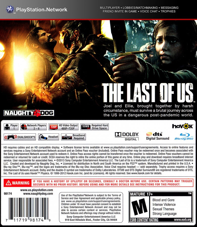 The Last of Us back cover art for PlayStation 3 (PS3) video game
