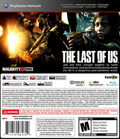 The Last of Us back cover art for PlayStation 3 (PS3) video game