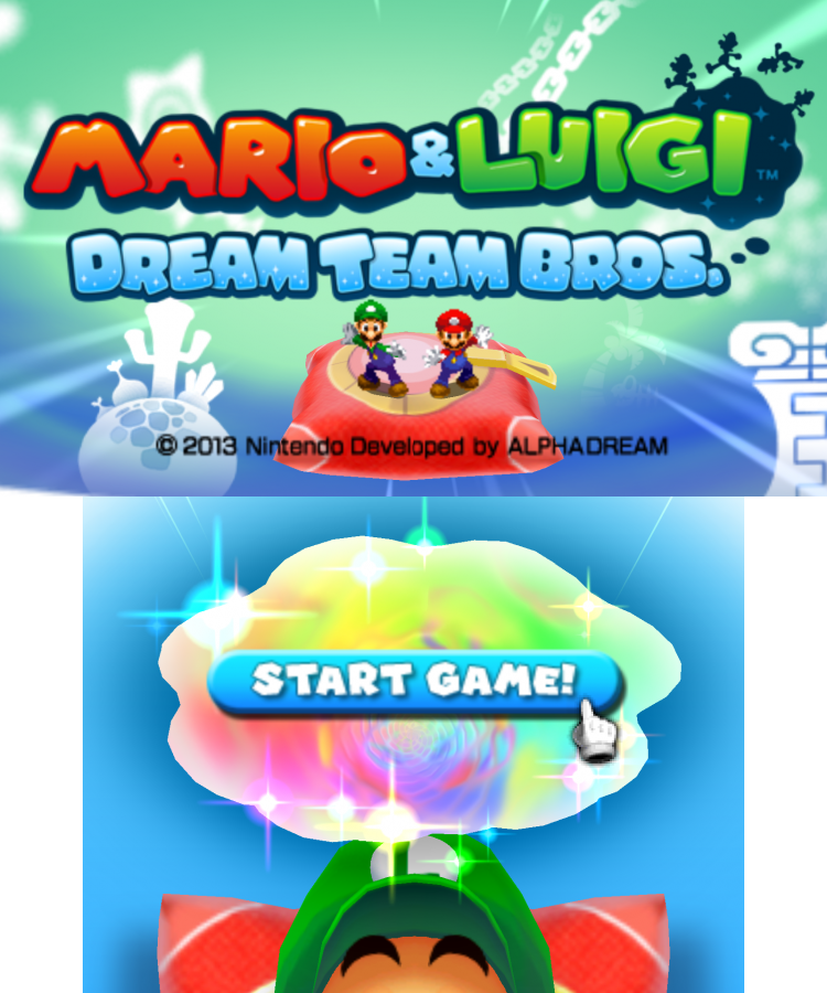 Mario & Luigi: Dream Team start screen for Nintendo 3DS (3DS) role-playing video game