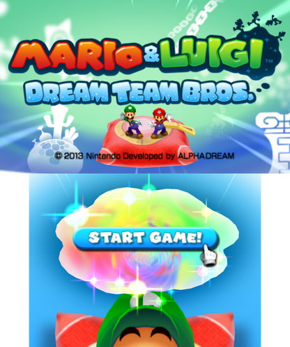 Mario & Luigi: Dream Team start screen for Nintendo 3DS (3DS) role-playing video game