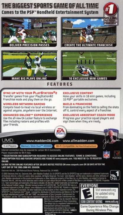 Madden 06 back of case for PlayStation Portable (PSP) football sports game