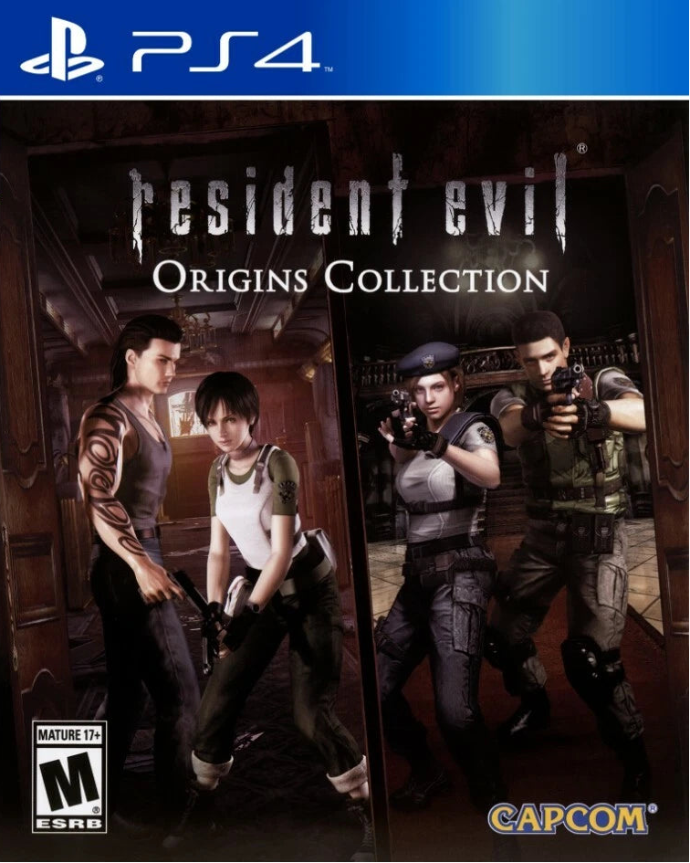 Resident Evil Origins Collection PlayStation 4 PS4 for retro video game enthusiasts featuring survival horror gameplay classic Resident Evil experiences exploration based puzzle solving tense atmospheric environments limited resources zombie and bio weapon encounters and collectible gaming appeal cover art  