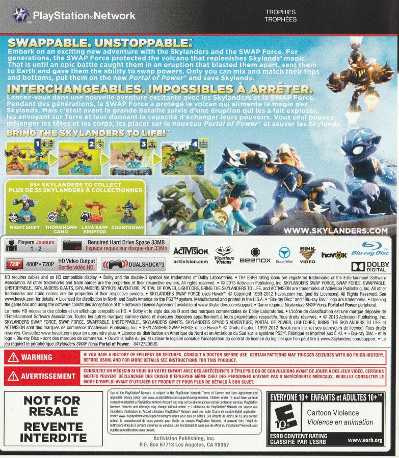 Skylanders: Swap Force back cover art for PlayStation 3 (PS3) video game