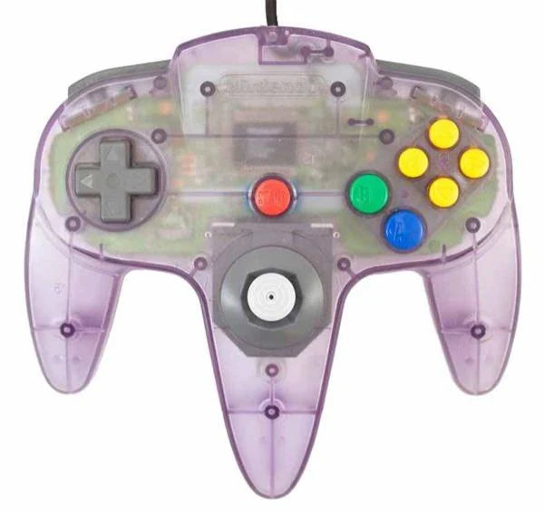 Atomic purple N64 controller translucent Nintendo 64 wireless gaming controller featuring ergonomic design responsive buttons analog stick and classic retro gameplay experience