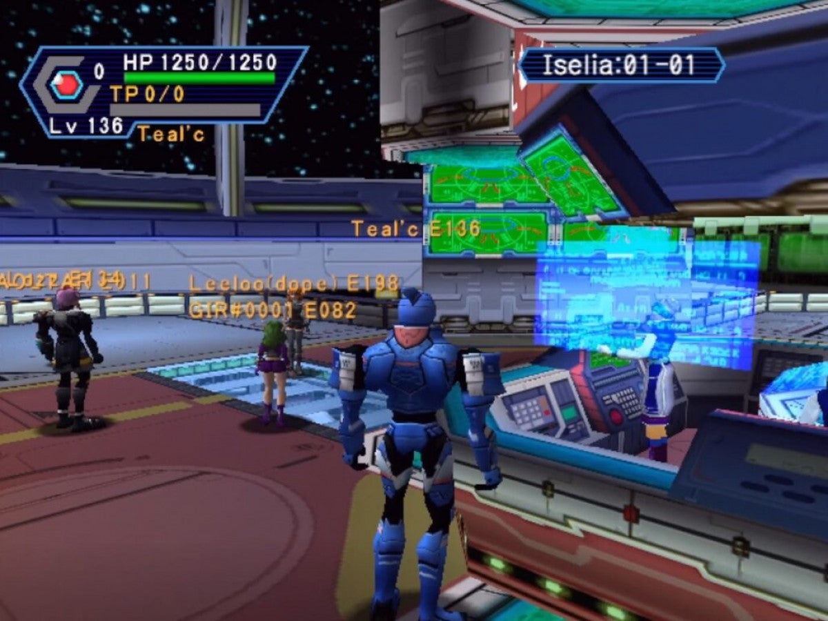 Phantasy Star Online for Sega Dreamcast (DC) at Gamers INC, featuring the revolutionary RPG experience that brought online multiplayer to consoles for the first time, where you create a custom hunter to explore the mysterious planet Ragol, battle formidable monsters in real-time combat, and team up with players worldwide in a landmark sci-fi adventure gameplay screenshot