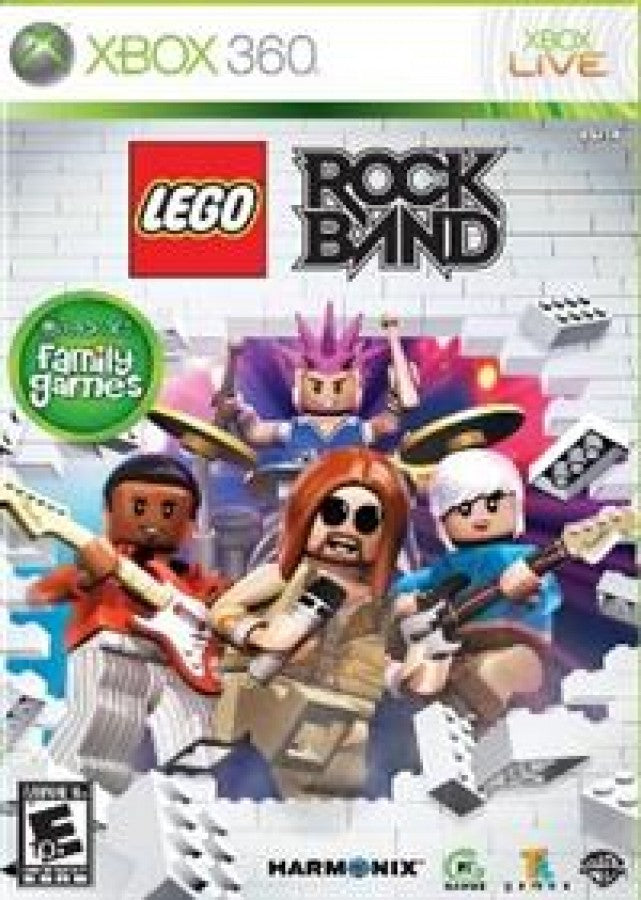 LEGO Rock Band Xbox 360 for rhythm music video game fans featuring LEGO themed rock performances classic songs guitar drum bass and vocal gameplay customizable LEGO characters multiplayer modes colorful stages and family friendly musical action collectible gaming appeal front