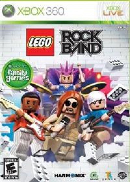 LEGO Rock Band Xbox 360 for rhythm music video game fans featuring LEGO themed rock performances classic songs guitar drum bass and vocal gameplay customizable LEGO characters multiplayer modes colorful stages and family friendly musical action collectible gaming appeal front