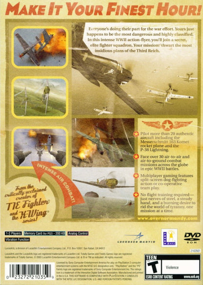 Secret Weapons Over Normandy WWII Aircraft combat simulation game for PlayStation 2 back cover art
