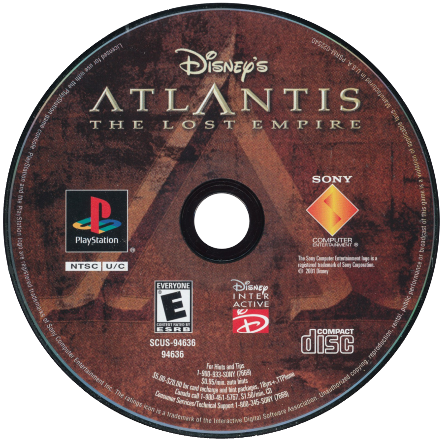 Disney Atlantis: The Lost Empire PlayStation 1 PS1 for action adventure retro video game fans featuring underwater exploration ancient civilization puzzle solving platforming action Disney movie inspired gameplay hidden treasures collectible gaming appeal disc