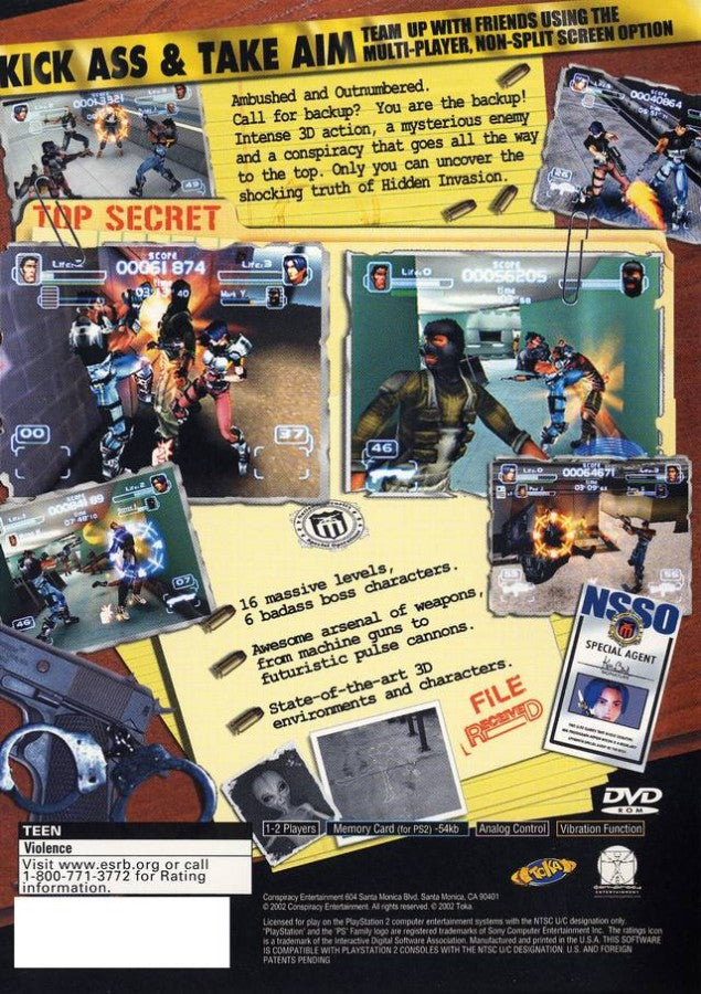 Hidden Invasion PlayStation 2 PS2 retro video game action adventure back of case (2001)