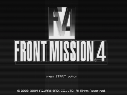 Front Mission 4 title screen for PlayStation 2 (PS2) tactical role-playing mecha strategy video game
