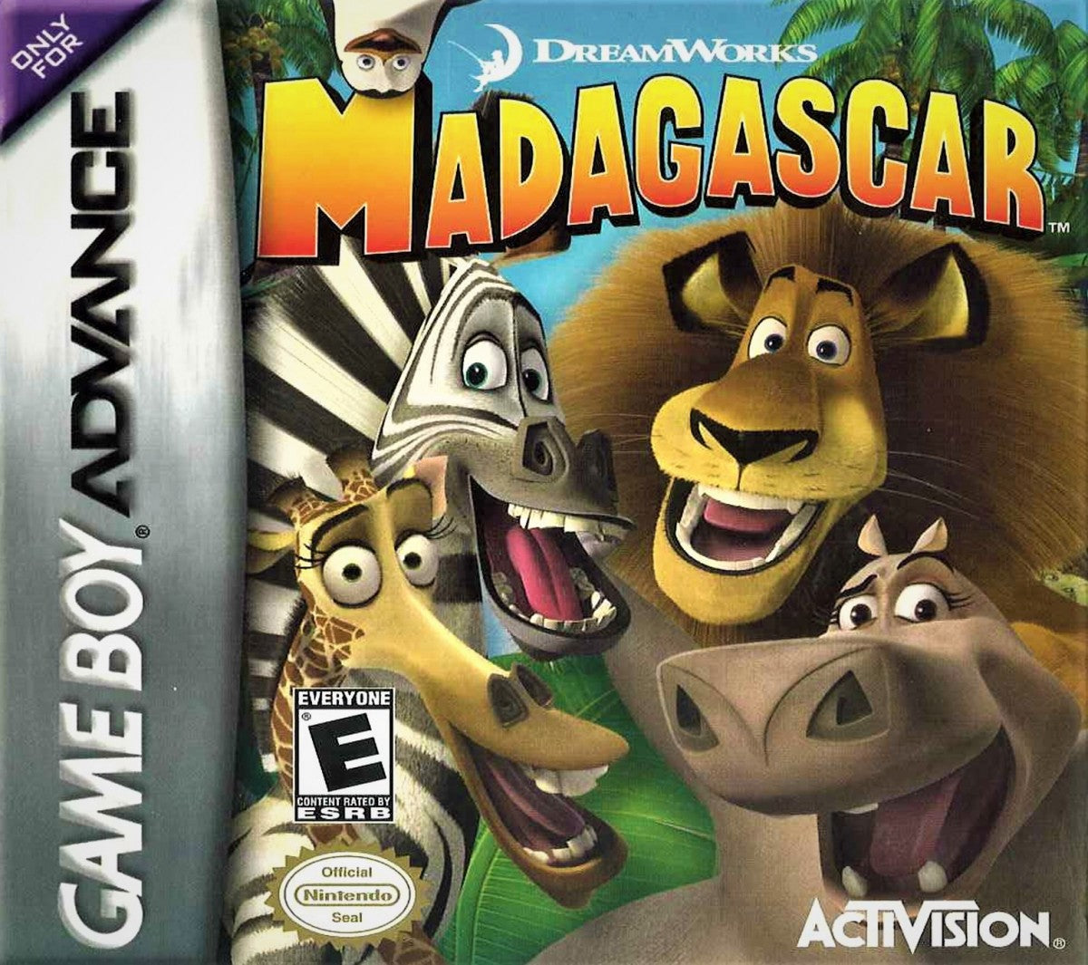 Madagascar Game Boy Advance GBA video game, action adventure platformer, animated movie tie-in, family-friendly handheld console title cover art