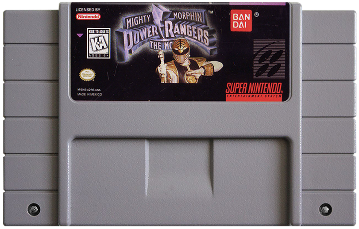 Mighty Morphin Power Rangers The Movie for Super Nintendo side scrolling beat em up featuring the Power Rangers battling enemies from the film with co op gameplay and action combat levels cartridge 