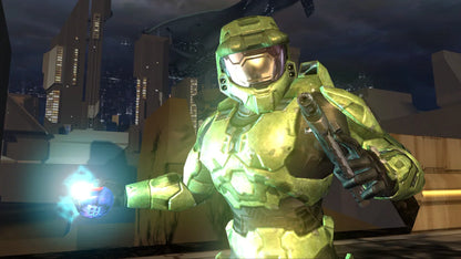 Halo 2 Platinum Hits Xbox inspired design featuring legendary sci fi first person shooter aesthetic Master Chief interstellar warfare futuristic alien battles iconic multiplayer action cinematic campaign gameplay classic Xbox gaming nostalgia presentation gameplay 