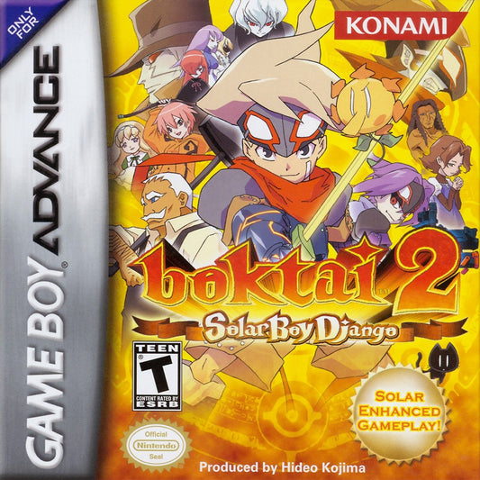 Boktai 2: Solar Boy Django for Game Boy Advance action RPG featuring solar sensor cartridge sunlight gameplay vampire hunting stealth elements sequel to Boktai series cover art