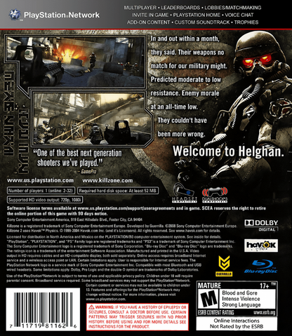 Killzone 2 back cover art for PlayStation 3 PS3 video game