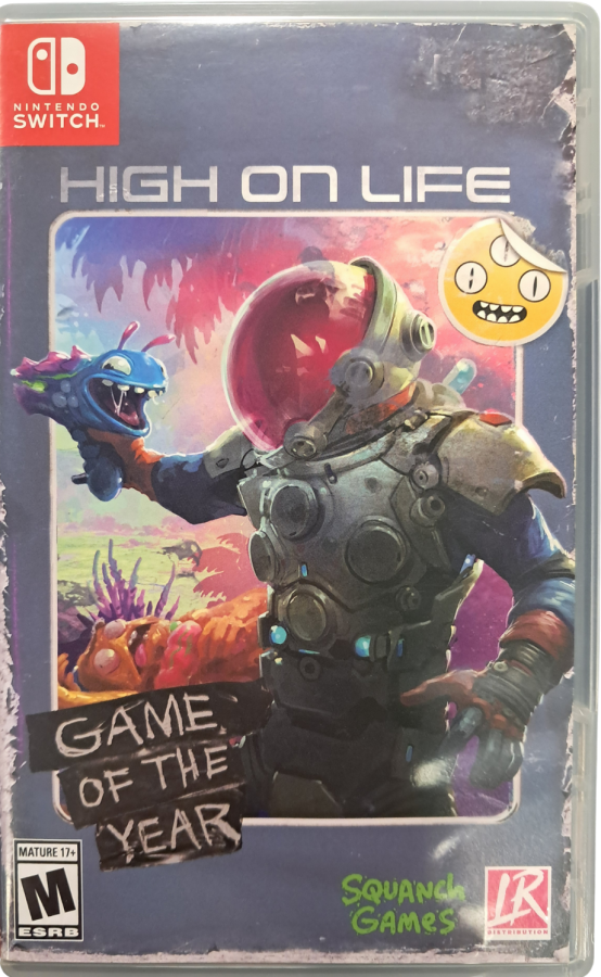 High on Life Game of the Year Edition Nintendo Switch inspired design featuring comedic first person shooter aesthetic talking alien weapons absurd sci fi humor fast paced combat colorful alien worlds satirical storytelling and chaotic adventure gameplay presentation front cover