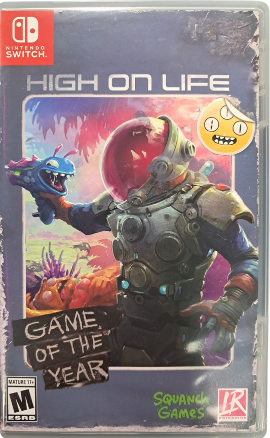 High on Life Game of the Year Edition Nintendo Switch inspired design featuring comedic first person shooter aesthetic talking alien weapons absurd sci fi humor fast paced combat colorful alien worlds satirical storytelling and chaotic adventure gameplay presentation front cover