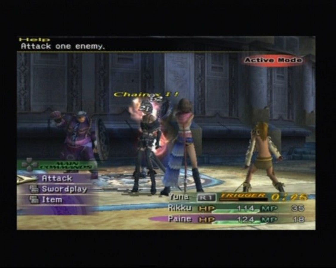Final Fantasy X-2 gameplay for PlayStation 2 (PS2) fantasy role-playing adventure video game