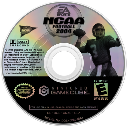 NCAA Football 2004 GameCube inspired design featuring college football sports simulation aesthetic authentic stadium atmosphere legendary university teams intense gridiron action dynasty mode gameplay competitive championship tradition nostalgic Nintendo presentation disc